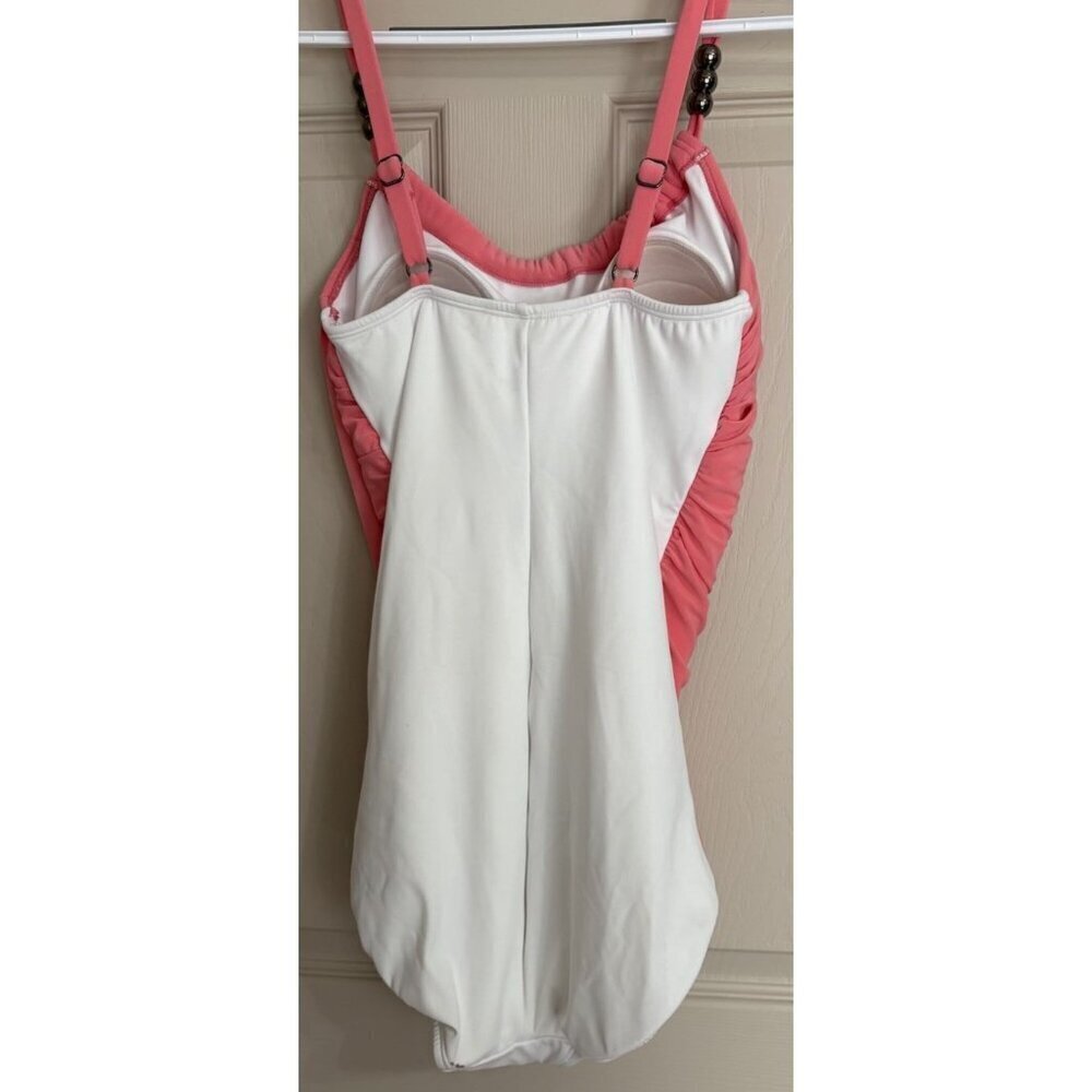 Venus 1 Piece Women’s Swimsuit Ruched Coral White Beaded Neck Accents Womens 8 - Picture 3 of 6